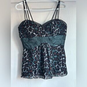 Nicole Miller Women's Green Leopard Print Spaghetti Strap Tank Top